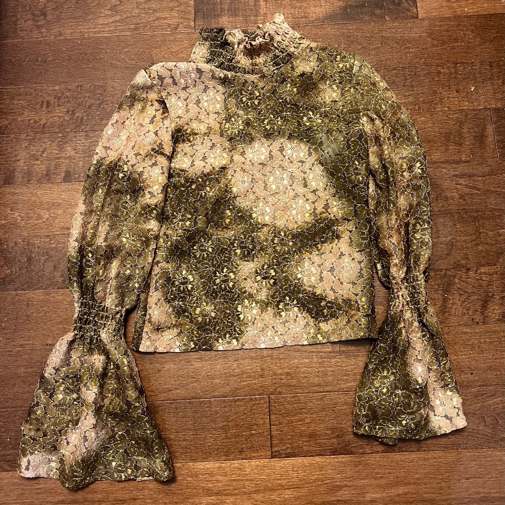 Powerline brown lace Victorian style blouse